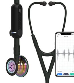 3M Littmann CORE Digital-Stethoskop, 8572, hochglänzendes, regenbogenfarbenes Bruststück, Schlauch, Schlauchanschluss und Ohrbügel in Schwarz, 69cm, 1 Stück
