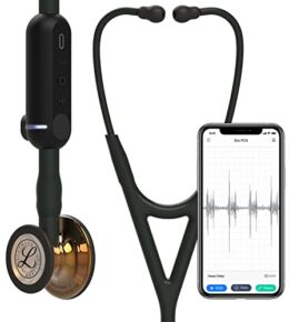 3M Littmann CORE Digital-Stethoskop, hochglanzpoliertes, kupferfarbenes Bruststück, schwarzer Schlauch, Schauchanschluss und Ohrbügel, 69 cm, 8863