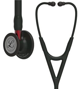 3M Littmann Cardiology IV Stethoskop für die Diagnose, Black-Edition Bruststück, schwarzer Schlauch, roter Schlauchanschluss und schwarzer Ohrbügel, 69 cm, 6200