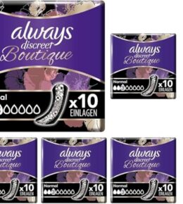 Always Discreet Boutique Inkontinenzeinlagen Normal (10 Binden) diskreter & sicherer Schutz im femininen Design bei Blasenschwäche, geruchsneutralisierend (Packung mit 5)