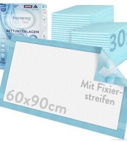 Harmony Care® 30 x Inkontinenz Bettunterlage mit Fixierstreifen - 60 x 90 cm saugstarke Krankenunterlagen - rutschfeste Inkontinenzunterlagen einweg