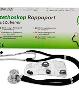 Medi-Inn Rappaport Stethoskop | nickelfrei | deutliche Geräuschübertragung | Doppelkopfstethoskop mit 2-Schlauch-System | schwarz | 1 Stück