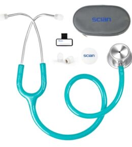 SCIAN Doppelkopf Stethoskop für Krankenschwestern, Ärzte, Medizinstudenten, Heimgebrauch, klassisches Edelstahl Kardiologie Stethoskop mit Zubehör und Tragetasche, Schimmerndes Grün Rohr