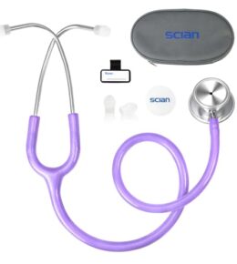 SCIAN Doppelkopf Stethoskop für Krankenschwestern, Ärzte, Medizinstudenten, Heimgebrauch, klassisches Edelstahl Kardiologie Stethoskop mit Zubehör und Tragetasche, Schimmerndes lila Rohr