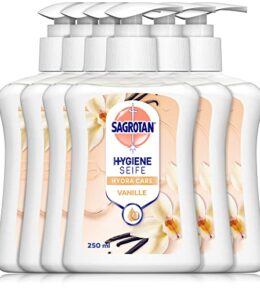 Sagrotan Handseife Vanille und Cashmere – Hygienische Flüssigseife – 6 x 250 ml Seifenspender