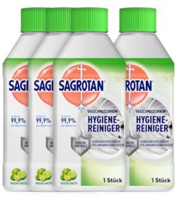 Sagrotan Waschmaschinen Hygiene-Reiniger Frische Limette – Maschinenreiniger für eine hygienische Waschmaschine – 4 x 250 ml