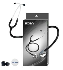 Scian Leichtes Stethoskop für Ärzte, Krankenschwestern, Studenten, Erwachsene, Einkopfstethoskope mit schwarzem Rohr, silbernes Bruststück-Headset für den Heimgebrauch (Black)